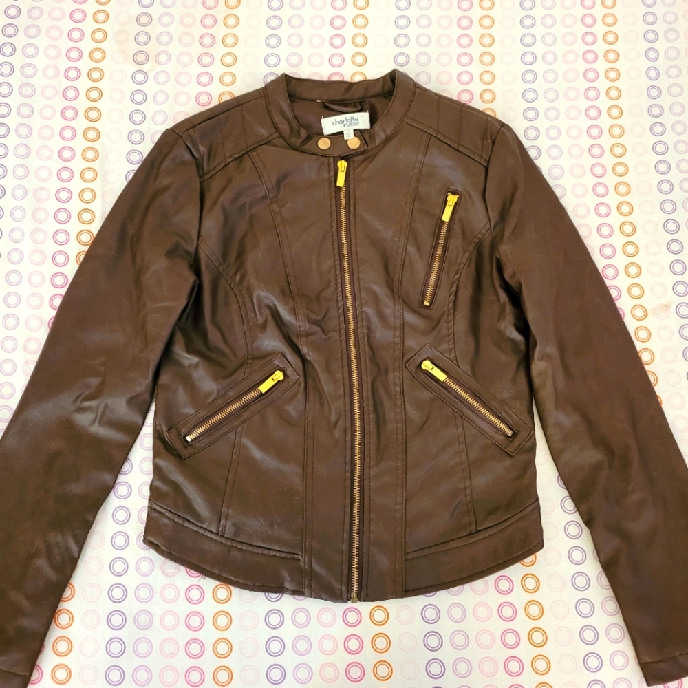 Charlotte Russe Brown Faux Leather Jacket (Small)